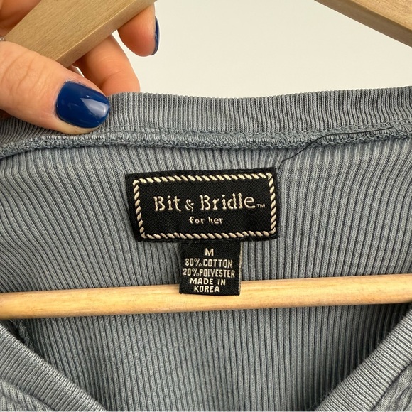 Vintage Bit & Bridle Ribbed Long Sleeve Henley – Made in Korea, Size M - Picture 3 of 5